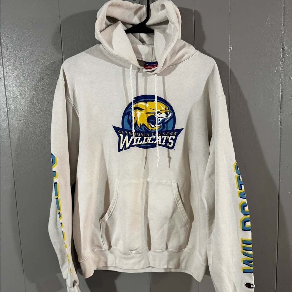 Vtg Mens M Champion Casanova Wildcats Pullover Graphic Print Hoodie NCAA 2 Sided